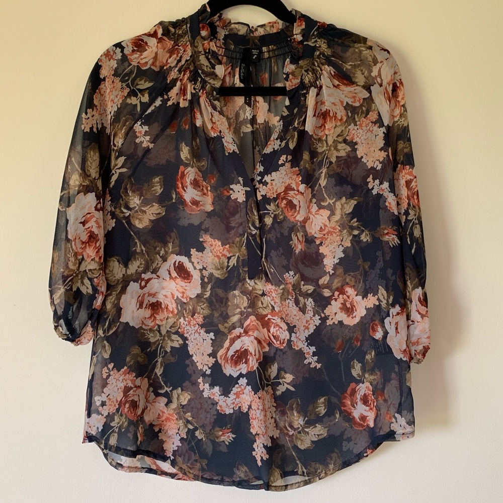 Bellatrix • size S • sheer navy floral blouse